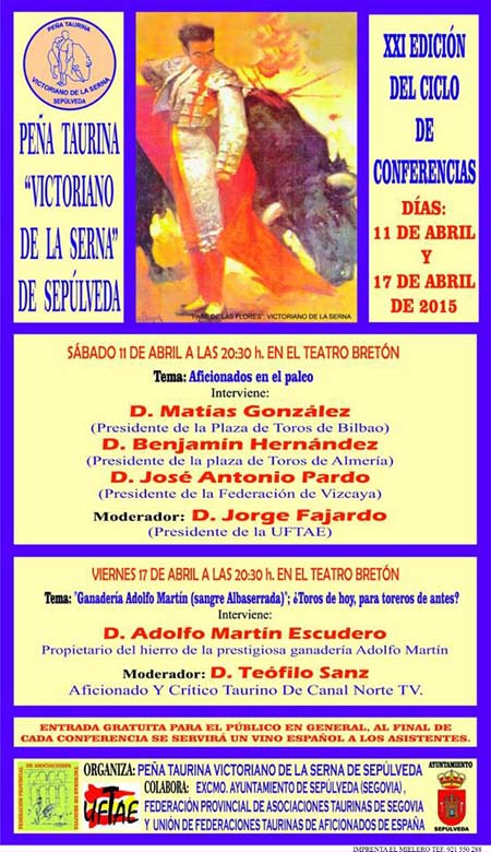 Los presidentes de las plazas de toros y la ganadería Adolfo Martín protagonistas de las conferencias de la Peña Taurina ‘Victoriano de la Serna’